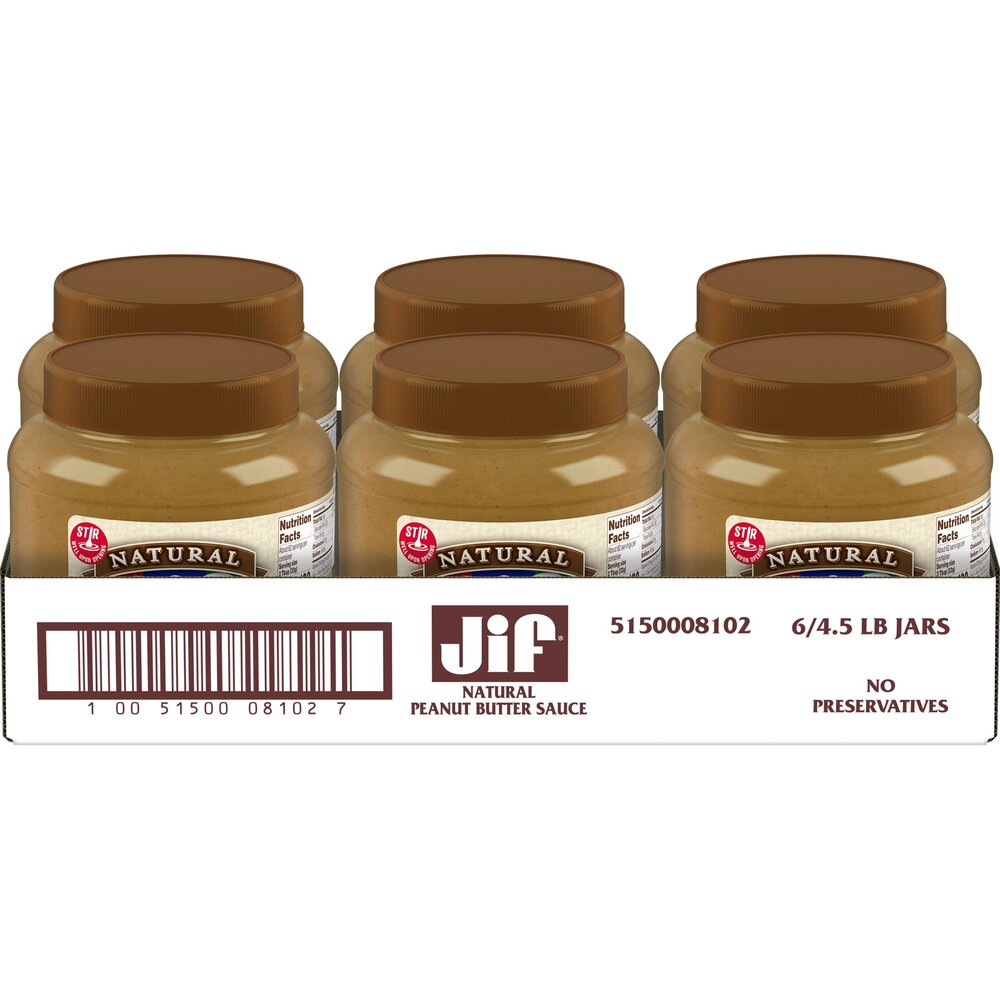 Jif 4.5 Pounds Natural Peanut Butter Sauce 6 Count Case