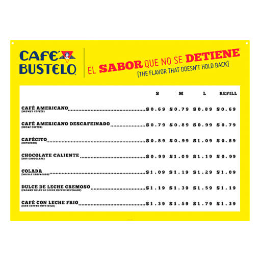 Café Bustelo Menu Boards