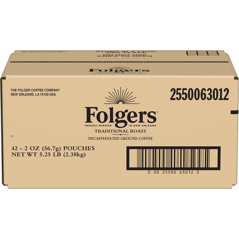 Case 2 Ounce Folgers Decaffeinated Traditional 42 Count