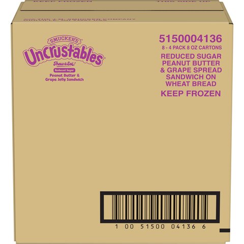 Smucker's Uncrustables Reduced Sugar Wheat Peanut Butter & Grape 4 Pack ...