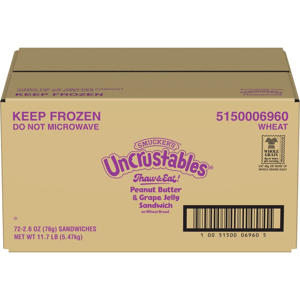Smucker's Uncrustables 2.6 oz Peanut Butter And Grape Sandwich, 72 ...