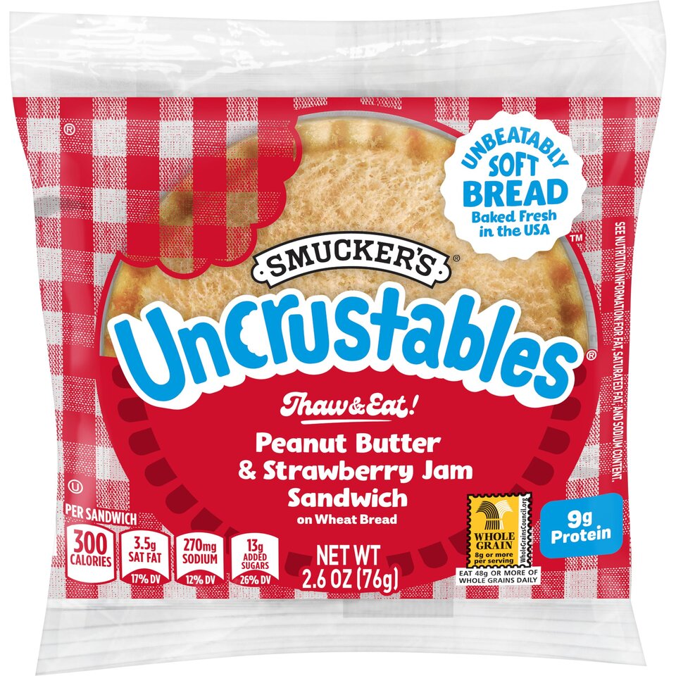 Smucker's 2.6 Ounce Uncrustables Peanut Butter & Strawberry Wheat 48 ...